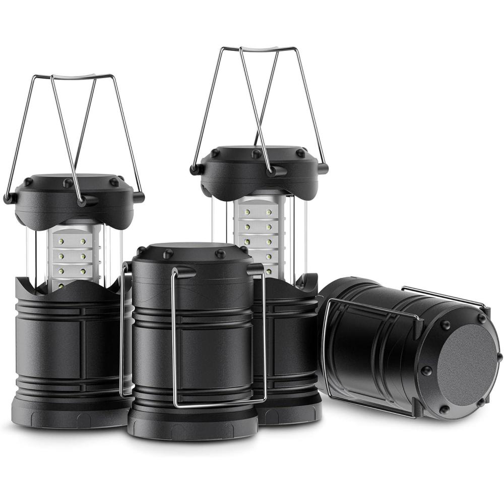 imageLichamp 4 Pack LED Camping Lanterns Battery Powered Camping Lights LED Collapsible Flashlight Portable Emergency Supplies Kit A4DGBlack