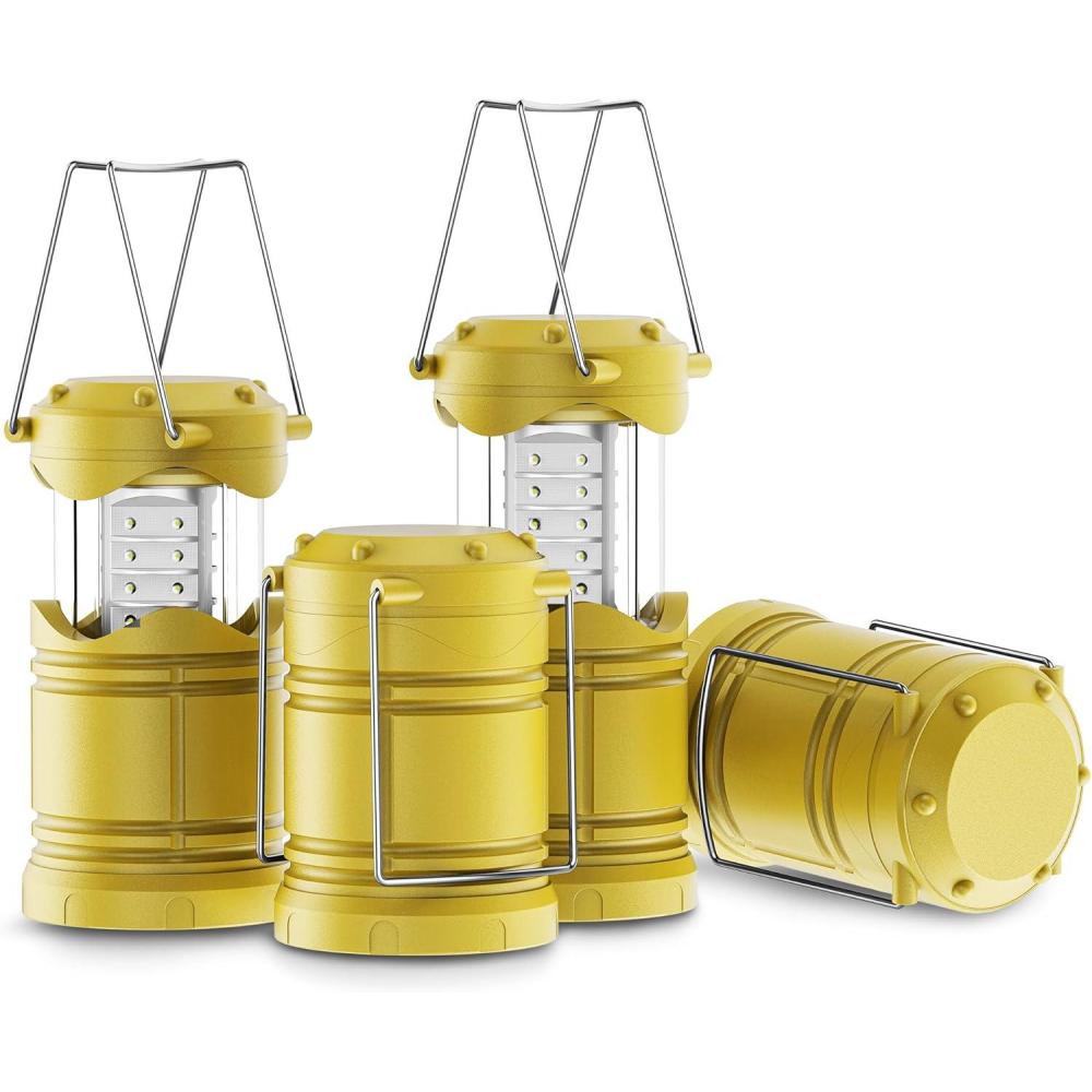 imageLichamp 4 Pack LED Camping Lanterns Battery Powered Camping Lights LED Collapsible Flashlight Portable Emergency Supplies Kit A4DGYellow