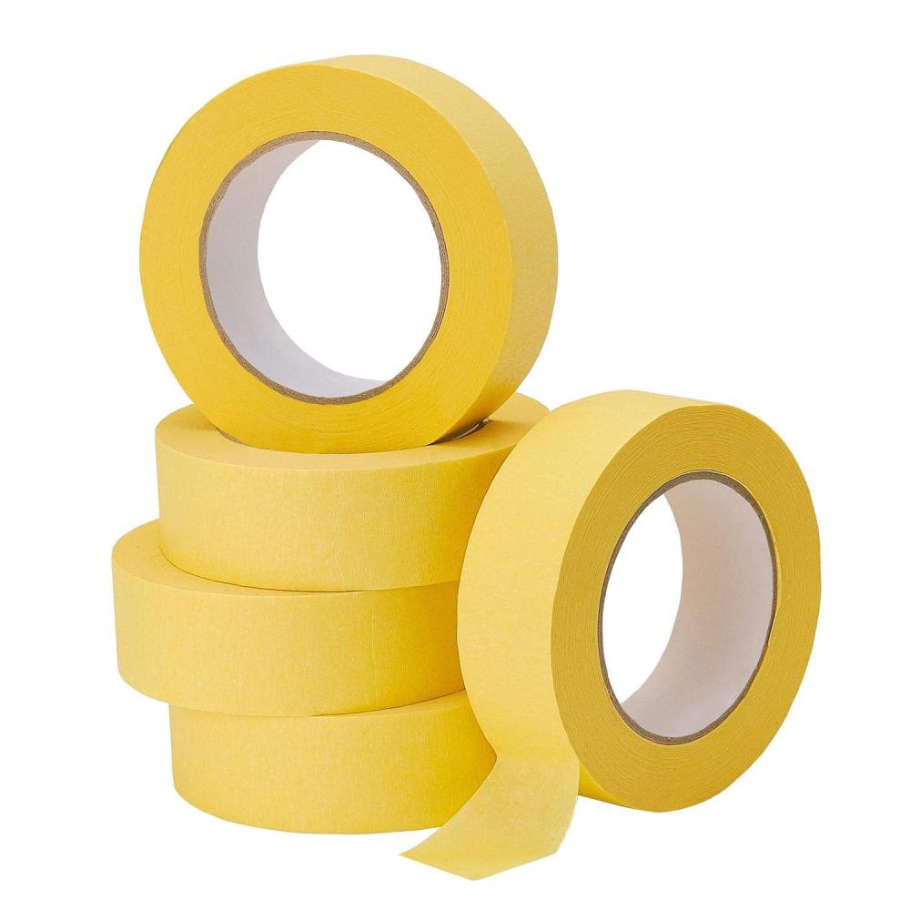 imageLichamp 5Pack Automotive Refinish Masking Tape Yellow 36mm x 55m Cars Vehicles Auto Body Paint Tape Automotive Painters Tape Bulk Set 14inch x 180foot x 5 Rolls