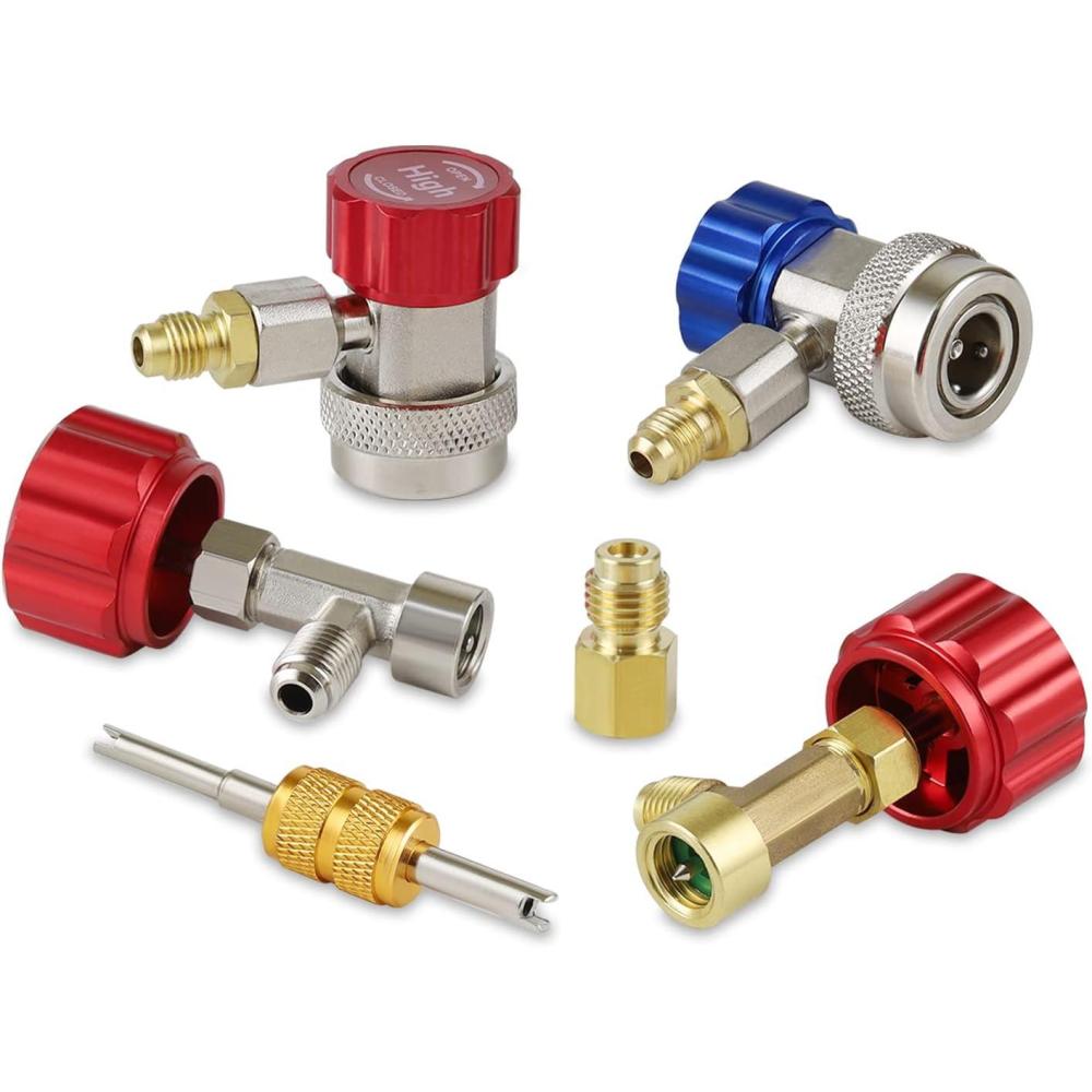 imageLichamp AC R134A Adapters Kit 134a Quick Couplers with Self Sealing and Puncture Can Taps QA01