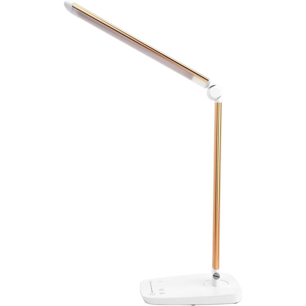 imageLichamp Dimmable LED Desk Lamp with USB Charging Port Touch Control Foldable Gooseneck Free Rotation Adjustable Eye Care Table Lamp Bedside Reading Light with UL AC Adapter Pink Gold