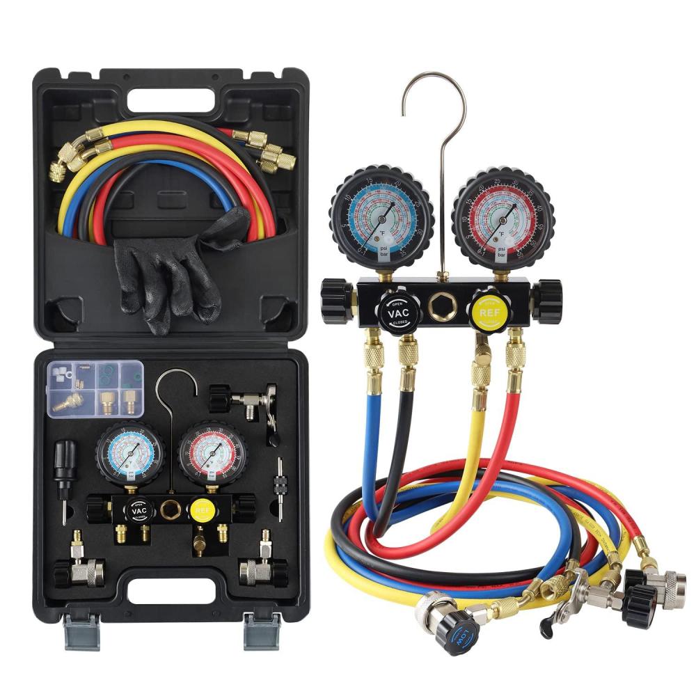 imageLichamp HVAC Gauges with Hoses AC Manifold Gauge Set R134A R410A R404A R22 Refrigerant Gauges
