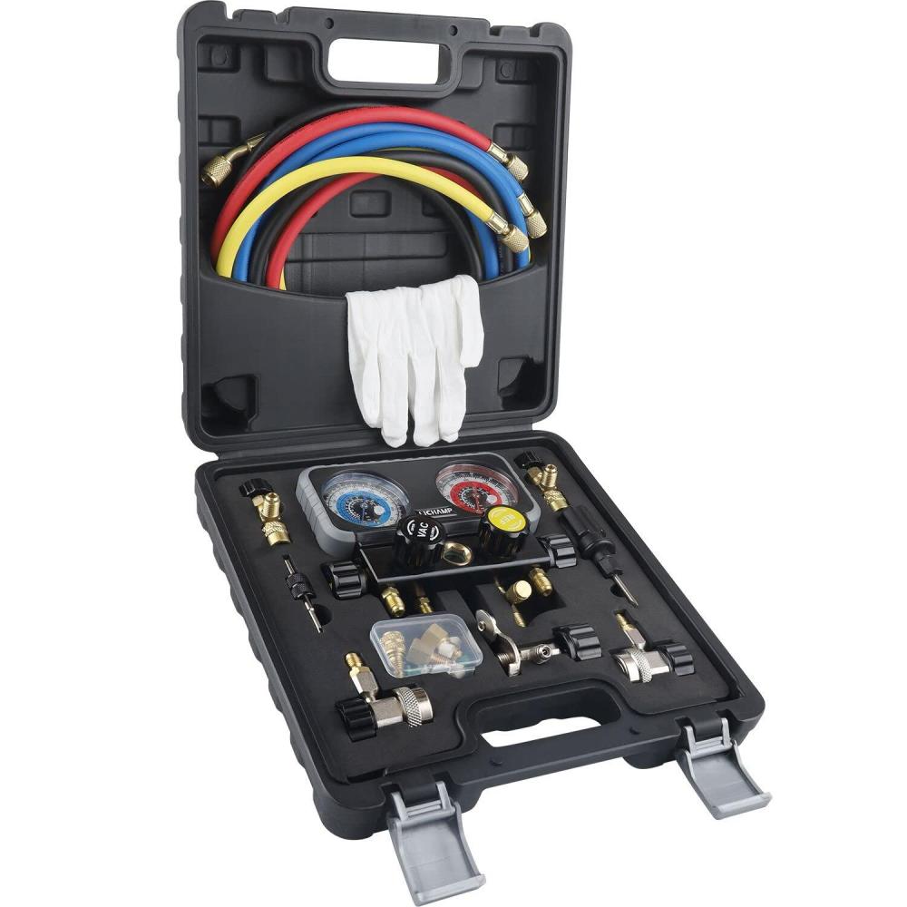imageLichamp HVAC R410A Manifold Gauge Set AC R134A Freon R22 R32 410A 134A Diagnostic Manifold Gauge with Hose Kit Air Conditioner Refrigerant Recharge Kit