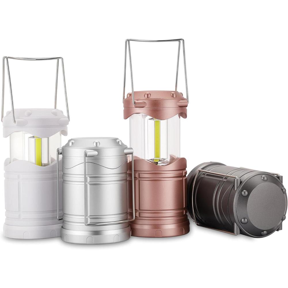 imageLichamp LED Camping Lantern 4 Pack Battery Powered Flashlight for Power Outages Portable Collapsible Hanging Light Essential for Home Outdoor Emergency Lamp Survival Kit Gear for Hurricane B4LWWhite GlowintheDark Silver Rose Gold Gray