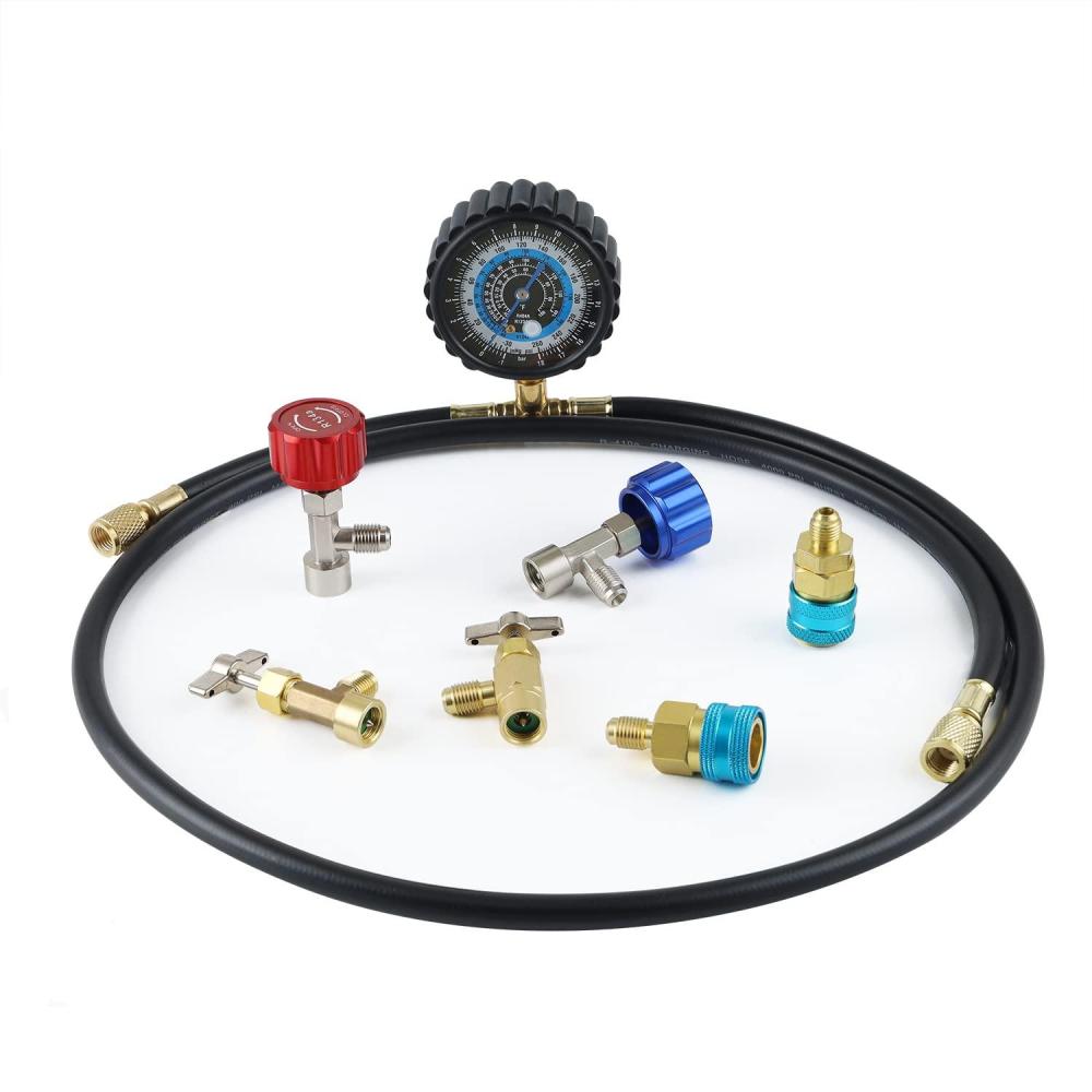 imageLichamp R1234yf Refrigerant Recharge Kit AC R134a 1234yf Gauge Set Include Adapters and Can Taps B201
