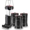 Lichamp 4 Pack Camping Lanterns Rechargeable and Battery Powered, Dual Power Source and 4 Mode Lantern Flashlight COB Camp Light for Power Outages, Camping Supplies and Home Hurricane Supplies, E4BK