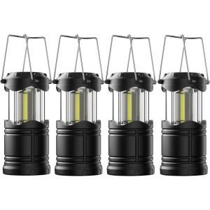 Lichamp LED Camping Lantern, 4 Pack Battery Powered Flashlight for Power Outages, Portable Collapsible Hanging Light Essential for Home, Outdoor, Emergency Lamp Survival Kit Gear for Hurricane, B4LW(Black)
