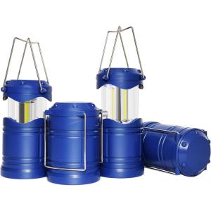 Lichamp LED Camping Lantern, 4 Pack Battery Powered Flashlight for Power Outages, Portable Collapsible Hanging Light Essential for Home, Outdoor, Emergency Lamp Survival Kit Gear for Hurricane, B4LW(Blue)