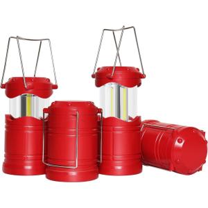 Lichamp LED Camping Lantern, 4 Pack Battery Powered Flashlight for Power Outages, Portable Collapsible Hanging Light Essential for Home, Outdoor, Emergency Lamp Survival Kit Gear for Hurricane, B4LW(Red)