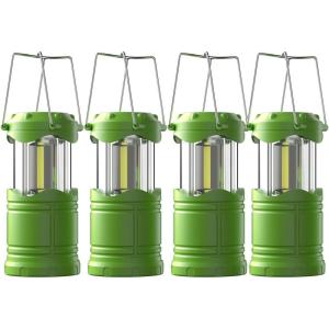 Lichamp LED Camping Lantern, 4 Pack Battery Powered Flashlight for Power Outages, Portable Collapsible Hanging Light Essential for Home, Outdoor, Emergency Lamp Survival Kit Gear for Hurricane, B4LW(Green)