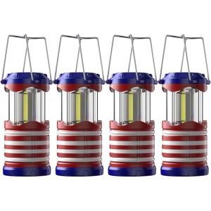 Lichamp LED Camping Lantern, 4 Pack Battery Powered Flashlight for Power Outages, Portable Collapsible Hanging Light Essential for Home, Outdoor, Emergency Lamp Survival Kit Gear for Hurricane, B4LW(Red+White+Blue)
