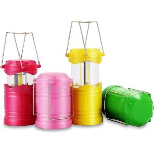 Lichamp LED Camping Lantern, 4 Pack Battery Powered Flashlight for Power Outages, Portable Collapsible Hanging Light Essential for Home, Outdoor, Emergency Lamp Survival Kit Gear for Hurricane, B4LW(Pink  Light Pink  Yellow  Green)