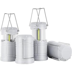 Lichamp LED Camping Lantern, 4 Pack Battery Powered Flashlight for Power Outages, Portable Collapsible Hanging Light Essential for Home, Outdoor, Emergency Lamp Survival Kit Gear for Hurricane, B4LW(White (Glow-in-the-Dark))
