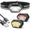 Lampe Frontale LED Ultra Puissante Rechargeable avec Feu Arrière Amovible, 9 Modes pour Capteur de Mouvement, Ajustable 225°, IPX4 Étanche, Convient pour Randonnée Camping Pêche Course(Noir Clair)