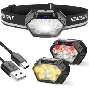 Lampe Frontale LED Ultra Puissante Rechargeable avec Feu Arrière Amovible, 9 Modes pour Capteur de Mouvement, Ajustable 225°, IPX4 Étanche, Convient pour Randonnée Camping Pêche Course(Noir Clair)