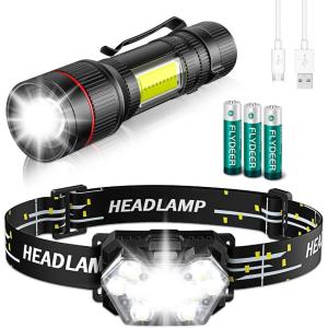 Lsnisni Lot de 2 lampes frontales LED 2000 lumens avec 6 modes d&rsquo;éclairage, 6 piles AAA incluses, étanchéité IP×5 pour enfants et adultes(Hl-aaa-fl-2p)