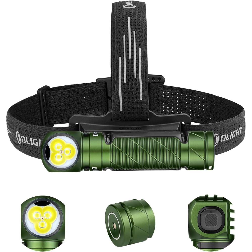 imageOLIGHT Perun 3 Lampe Frontale Ultra Puissante Rechargeable USB EDC 3000 LM Porte Max 160 Mtres Torche Clignotant 7 Modes tanche IP68 Headlamp LED Feu Rouge Pour CampingJoggingOd Vert