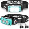 Lampe Frontale 2 Pièces,Lampe Frontale LED Ultra Puissante 2000 Lumens,Torche Frontale 3 Modes IPX5 Étanche Rechargeable USB,Pour Pêche,Camping,Cyclisme,Running (Noir)(Bleu)