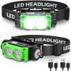 Lampe Frontale 2 Pièces,Lampe Frontale LED Ultra Puissante 2000 Lumens,Torche Frontale 3 Modes IPX5 Étanche Rechargeable USB,Pour Pêche,Camping,Cyclisme,Running (Noir)(Vert)