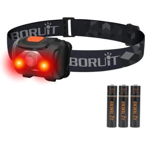 BORUIT Lampe Frontale LED Super Bright Lampes Frontales Rouge et Blanche 3 Piles AAA Lnclus 4 Modes Lampe Torche Pour Enfant Lecture Adulte Camping Cyclisme Courir Randonnée Pêche Phare Gear(Ferreux)