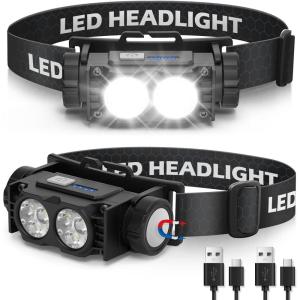 Lampe Frontale 2 Pièces,Lampe Frontale LED Ultra Puissante 2000 Lumens,Torche Frontale 3 Modes IPX5 Étanche Rechargeable USB,Pour Pêche,Camping,Cyclisme,Running (Noir)(Noir)