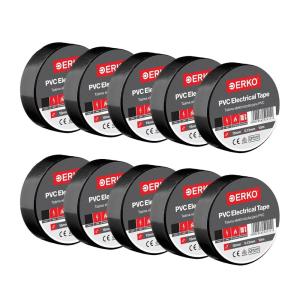 ERKO Ruban Isolant Noir 10 unités 15mm x 10m Électrique en PVC Flexible – Haute Adhésion, Résistant aux Produits Chimiques, chatertone, Imperméable – Ruban Professionnel pour Câblage jusqu&rsquo;à 6kV(Noir)