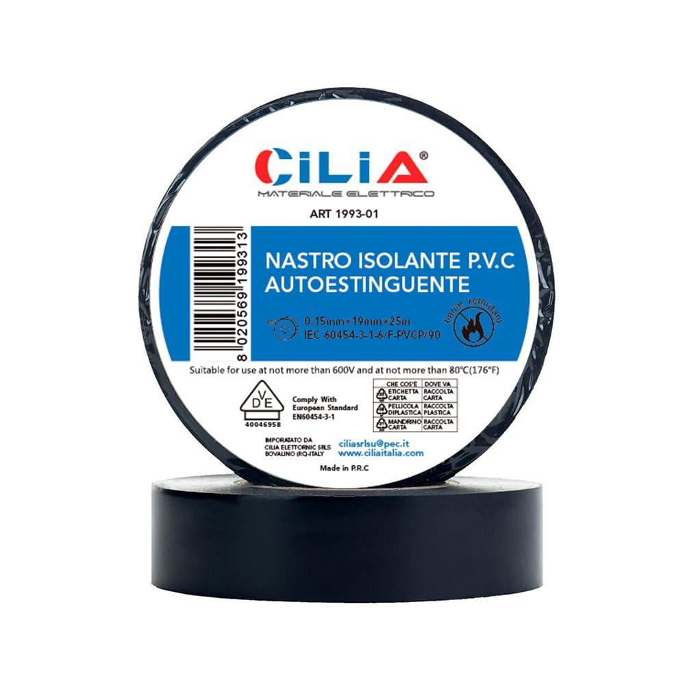 imageLot de 10 rubans isolants lectriques en PVC 19 mm x 25 m 7 couleurs jusqu 6 kv rparation et attache flexible autoextinguible noirNoir