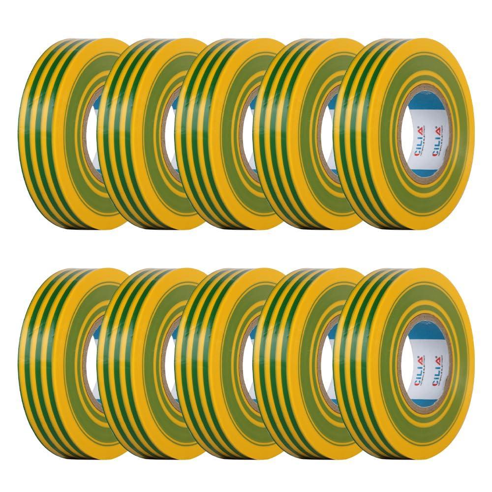imageLot de 10 rubans isolants lectriques en PVC 19 mm x 25 m 7 couleurs jusqu 6 kv rparation et attache flexible autoextinguible noirJaunevert