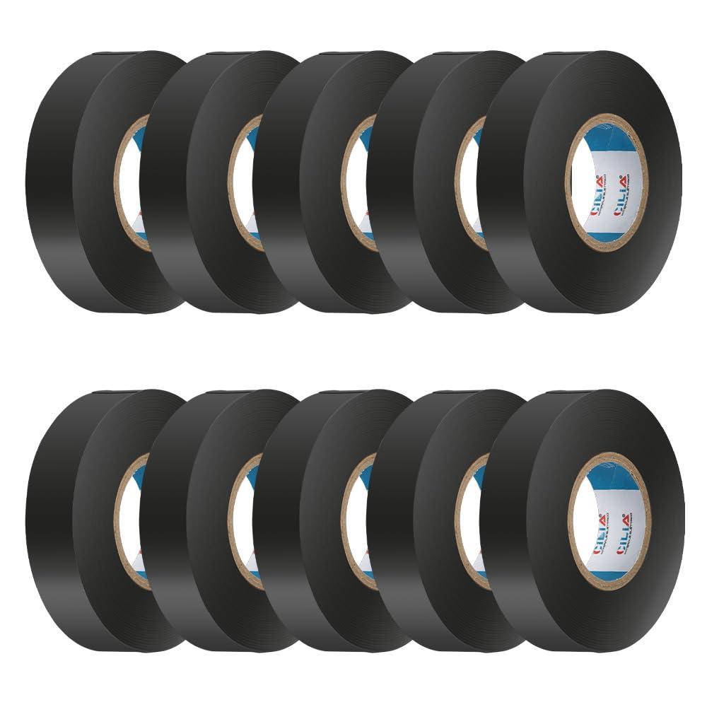 imageLot de 10 rubans isolants lectriques en PVC 19 mm x 25 m 7 couleurs jusqu 6 kv rparation et attache flexible autoextinguible noirNoir