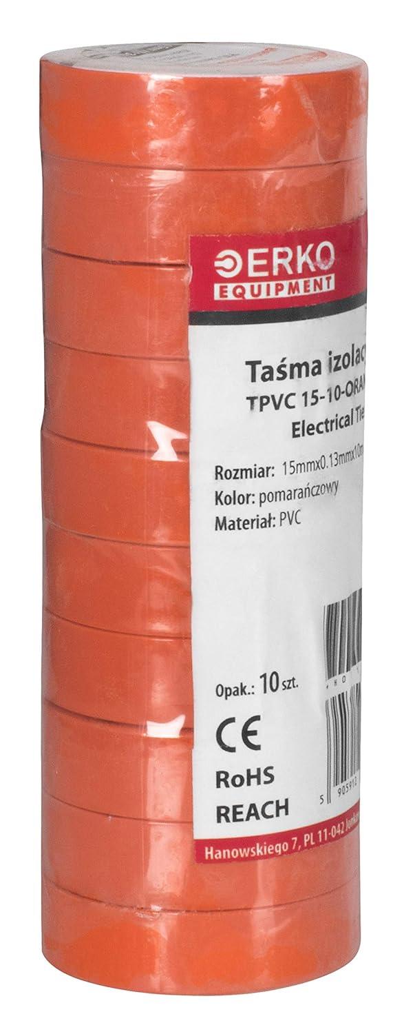 imageERKO Ruban adhsif isolant lectrique Noir 19mm x 20m 8 pices PVC Rparation de cbles lectriques Trs flexible avec une forte adhrence Rsistant aux produits chimiques chatertoneOrange