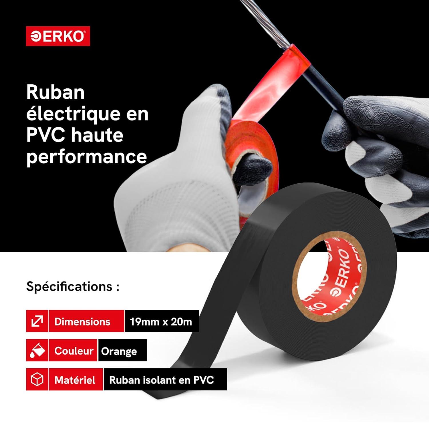 imageERKO Ruban adhsif isolant lectrique Noir 19mm x 20m 8 pices PVC Rparation de cbles lectriques Trs flexible avec une forte adhrence Rsistant aux produits chimiques chatertoneOrange