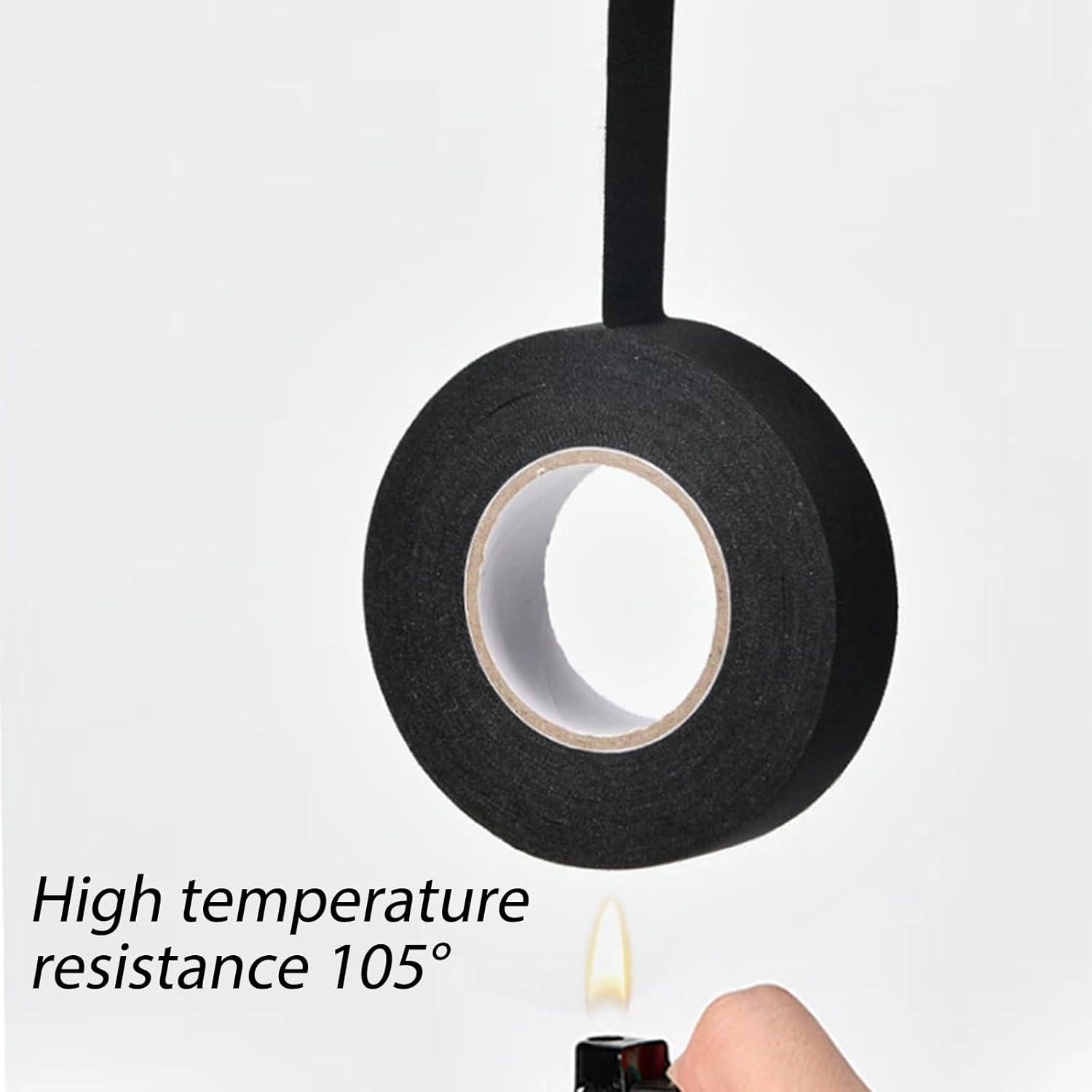 imageRuban de Cbles2 pices Rsistant la Chaleur Rubans Ruban Adhsif Isolant lectrique Ruban en Tissu pour Faisceaux de Cbles Mnage Voiture Moto 19mm x 15mnoir