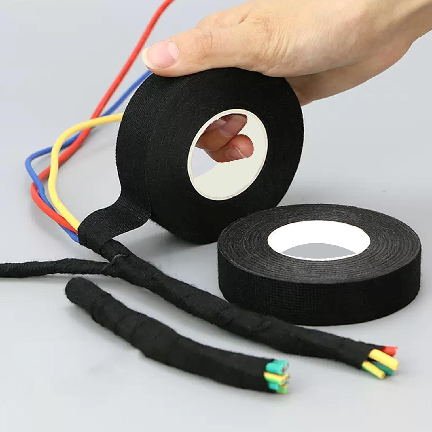 imageRuban de Cbles2 pices Rsistant la Chaleur Rubans Ruban Adhsif Isolant lectrique Ruban en Tissu pour Faisceaux de Cbles Mnage Voiture Moto 19mm x 15mnoir
