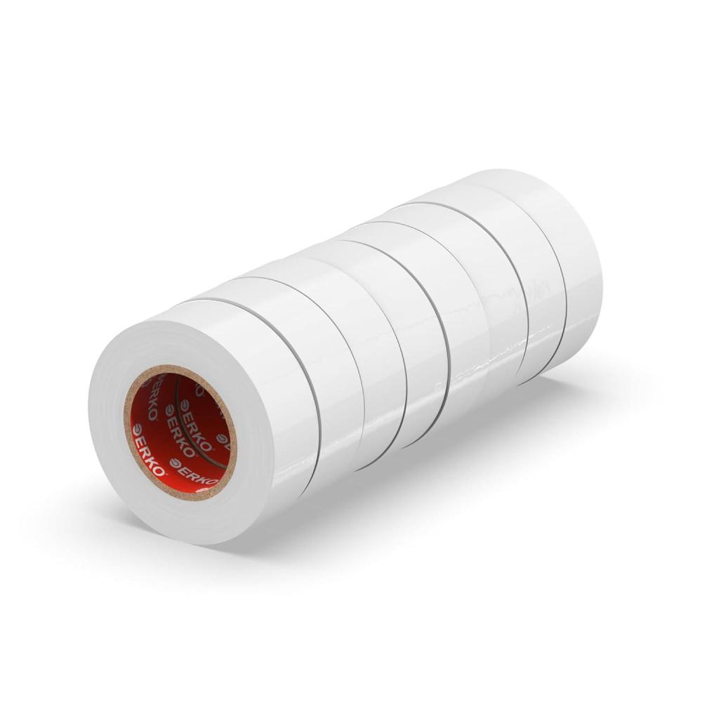 imageERKO Ruban adhsif isolant lectrique Noir 19mm x 20m 8 pices PVC Rparation de cbles lectriques Trs flexible avec une forte adhrence Rsistant aux produits chimiques chatertoneBlanc