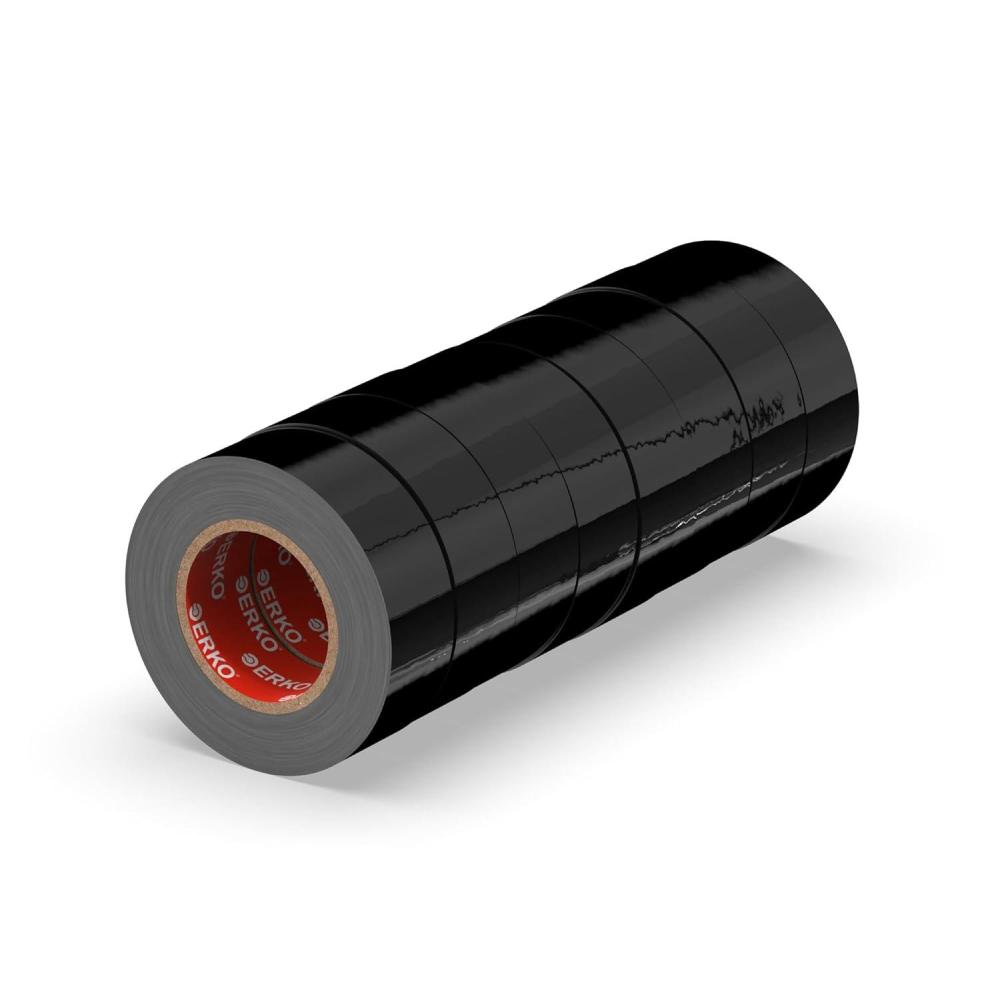 imageERKO Ruban adhsif isolant lectrique Noir 19mm x 20m 8 pices PVC Rparation de cbles lectriques Trs flexible avec une forte adhrence Rsistant aux produits chimiques chatertoneNoir