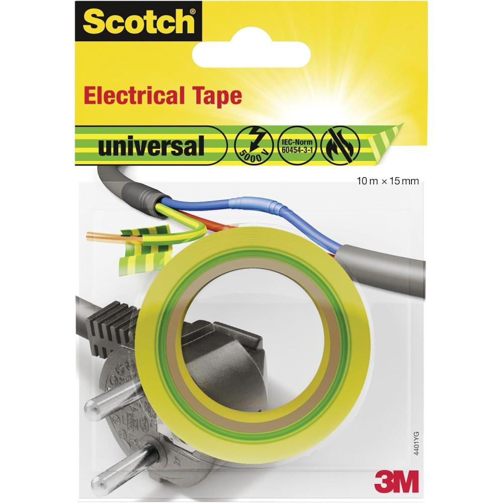 imageScotch 19500187588 Ruban lectrique 10 m x 15 mm JauneVertJauneVert