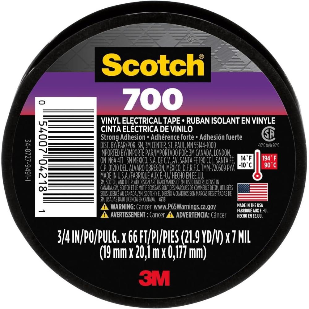 imageScotch Ruban adhsif lectrique en vinyle noir 19 cm x 201 m 1 rouleau