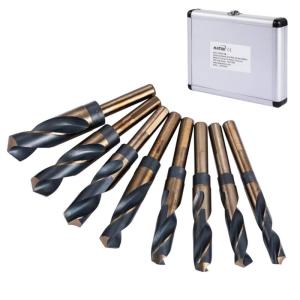 KATSU Jeu de forets HSS à tige réduite, 8 pièces, forets hélicoïdaux métriques en acier à grande vitesse de 14-25 mm, tige 1/2 « pour bois, métal, acier dans un boîtier en aluminium 12697005(métrique)