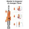 15 Pièces Jeu de Foret Fraise,2.8/3/3.2/3.5/4mm, Foret à Fraiser Bois, avec Clé Hexagonale Réglable HSS(2.5-3.5mm)