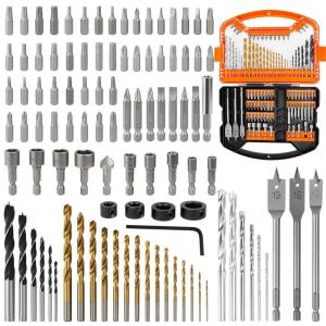 101 Pièces Jeu de Forets et D’embouts, Coffret Forets HSS et Embouts de Vissage pour Métal Bois et Brique Douilles Fraise Butées de Perçage et Boîte de Rangement Robuste(101 PCS)