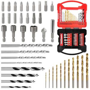 101 Pièces Jeu de Forets et D’embouts, Coffret Forets HSS et Embouts de Vissage pour Métal Bois et Brique Douilles Fraise Butées de Perçage et Boîte de Rangement Robuste(41 PCS)
