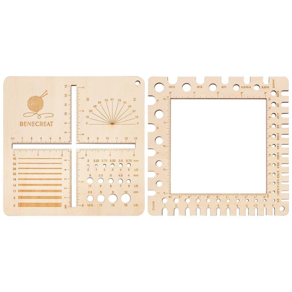image:imageBENECREAT Jauge Dchantillon en Bois 2 pice Rgles de Jauge DAiguille Tricoter Outil de Tricot Multifonction pour Compter les Points Accessoires Crochet Mesurer le Fil Spinners