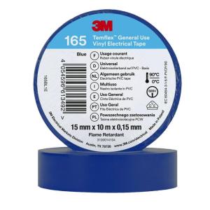 3M Temflex de ruban adhésif électrique en vinyle 165 Jaune 19 mm x 25 m, 10 rouleaux(Bleu)