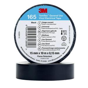 3M Temflex de ruban adhésif électrique en vinyle 165 Jaune 19 mm x 25 m, 10 rouleaux(Noir)