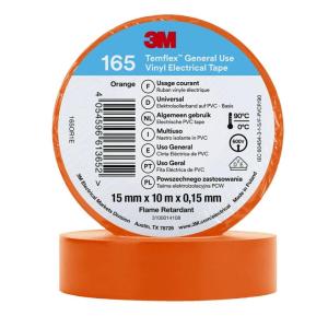 3M Temflex de ruban adhésif électrique en vinyle 165 Jaune 19 mm x 25 m, 10 rouleaux(Orange)