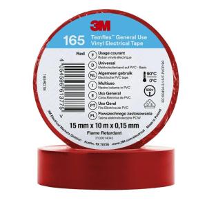 3M Temflex de ruban adhésif électrique en vinyle 165 Jaune 19 mm x 25 m, 10 rouleaux(Rouge)