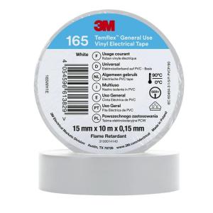 3M Temflex de ruban adhésif électrique en vinyle 165 Jaune 19 mm x 25 m, 10 rouleaux(blanc)