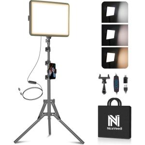 25cm*20cm Lumiere Photo, Lot de 2Panneau d&rsquo;Éclairage Vidéo LED Kit 2800-6500 K avec USB/Support de téléphone, 185cm Kit D&rsquo;éclairage de Photographie à Intensité Variable pour Portrait/TikTok (2 Pack)(1 PACK)