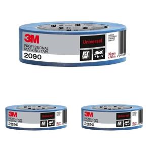 3M Ruban de Masquage Professionnel 2090 Multi-surfaces – 1 Rouleau, 36 mm x 50 m, Bleu – Universel, Résistant aux UV, Usage Intérieur et Extérieur(36mm (Lot de 3))
