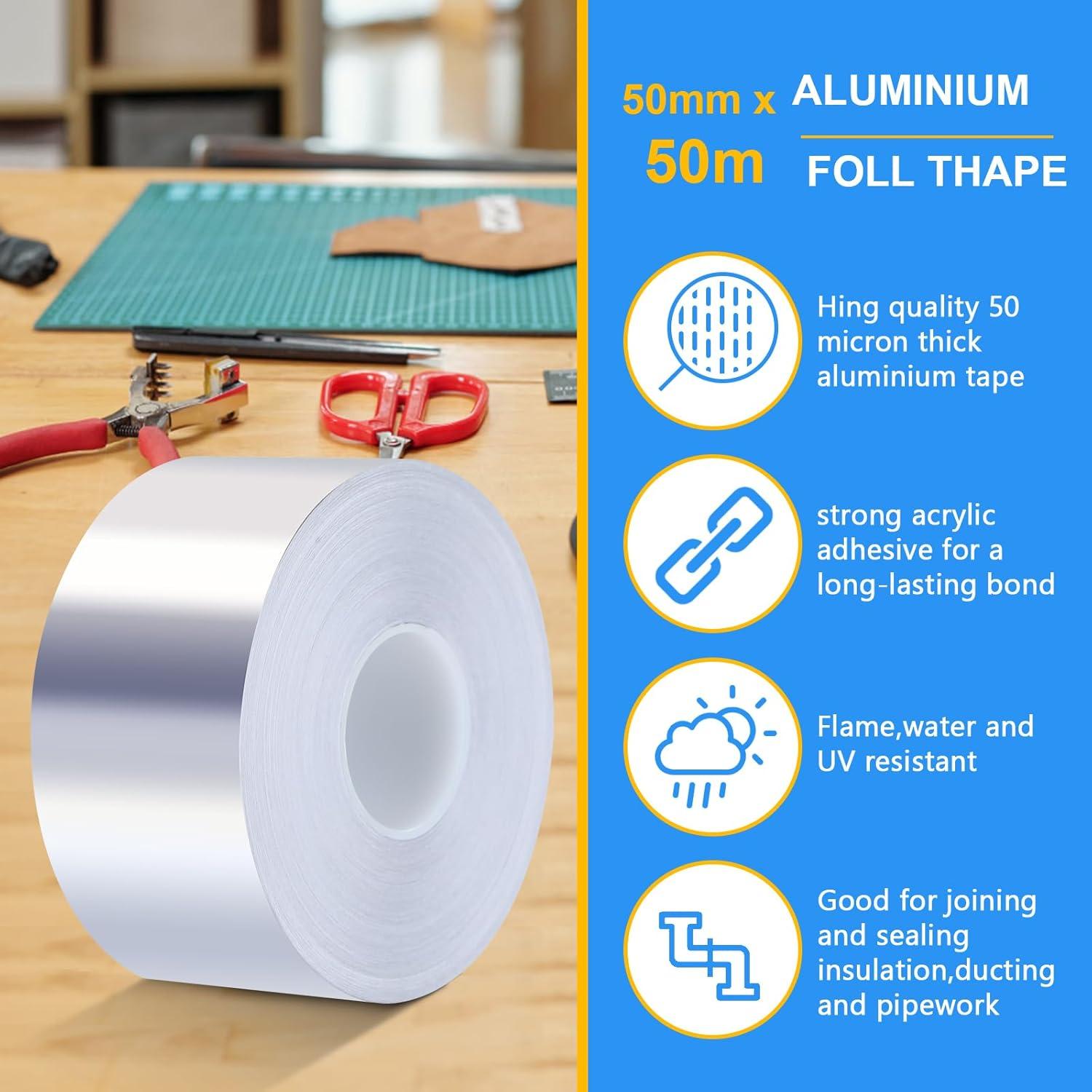 image:imageRuban adhsif aluminium Ruban adhsif rsistant la chaleur pour les tempratures leves et basses tanche leau robuste idal pour les rparations durables 50 mm x 50 m